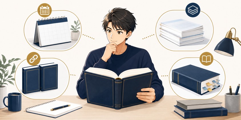 行政書士の独学テキストを4つの基準で選ぶイメージ