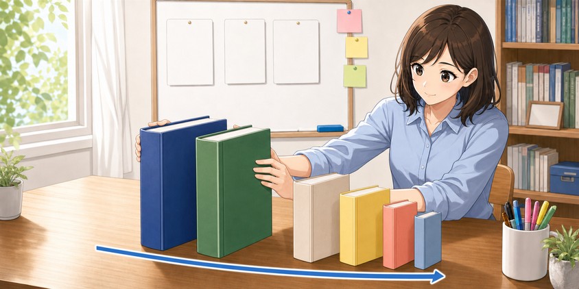 行政書士試験の科目を配点順に並べて学ぶ女性