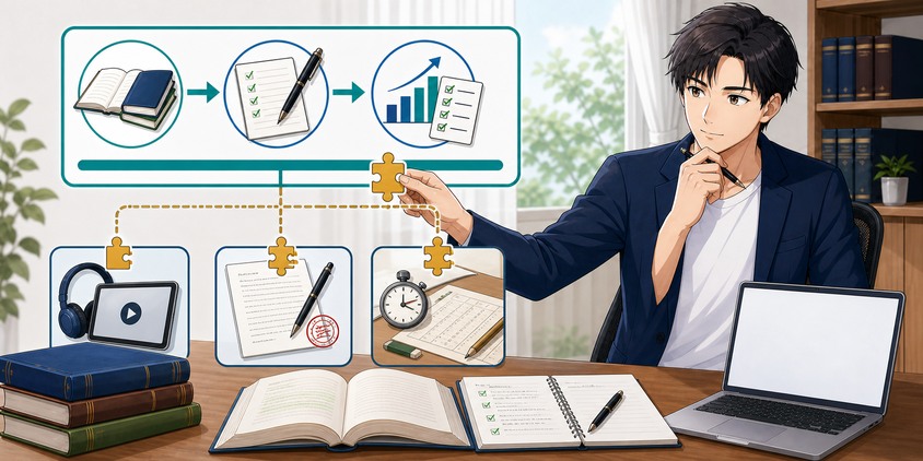 独学を続けながら講義・記述添削・模試だけを部分的に追加する男性