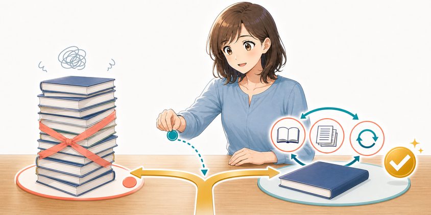 教材の買い替えと学習の進め方の見直しを比較する女性