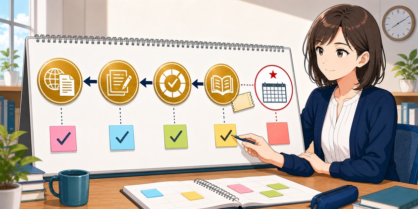 試験日から逆算した4つの学習マイルストーンを確認する女性