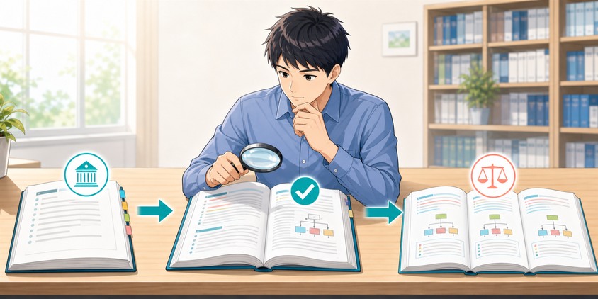 目次から行政法を探して見開きを読み2冊を比較する試し読み手順