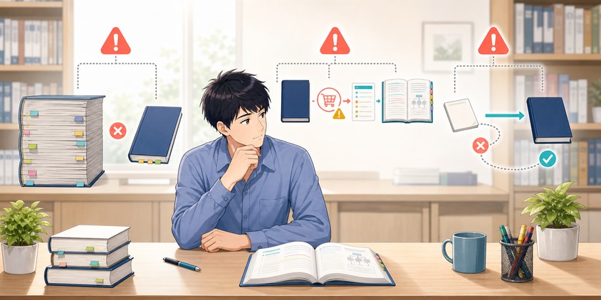 情報量・買い替え・入門書に関する初心者の3つの誤解を見直す男性