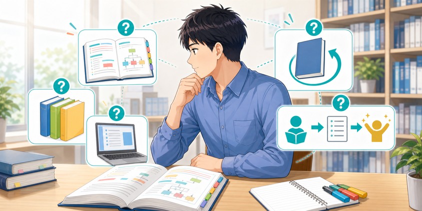 初心者の行政書士テキスト選びに関するよくある質問を整理する男性