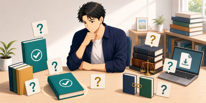 行政書士の独学用問題集に関するよくある質問を整理する男性