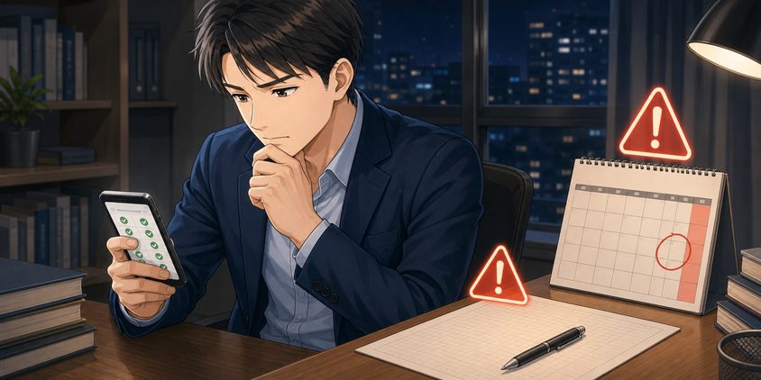 アプリ中心の学習で陥る失敗に気づく男性