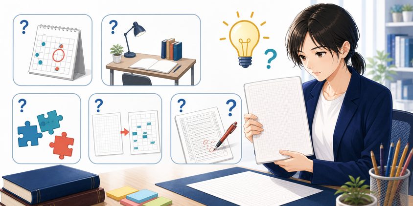 行政書士の記述式対策に関するよくある質問を確認する女性