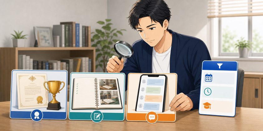 スタディングの評判と口コミの確認先を調べる男性