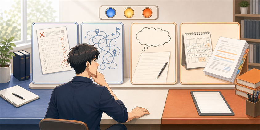 独学から講座へ切り替える判断材料を整理する男性