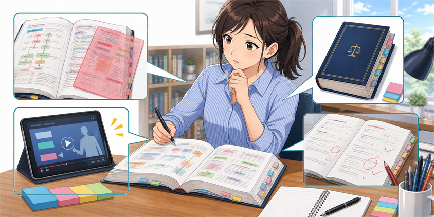 独学者向けの伊藤塾行政書士テキストの特徴を確認する女性