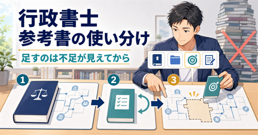 行政書士の基本テキスト・問題集・参考書を使い分ける学習者