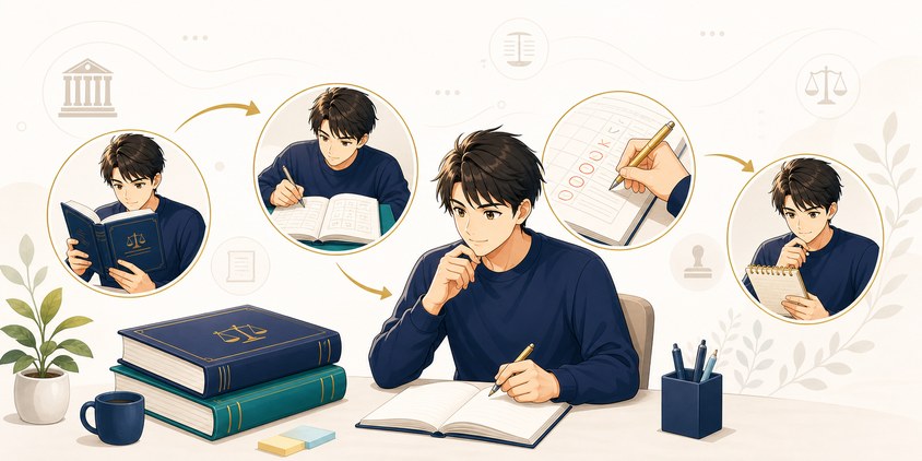 行政書士の科目別勉強法と過去問演習のイラスト