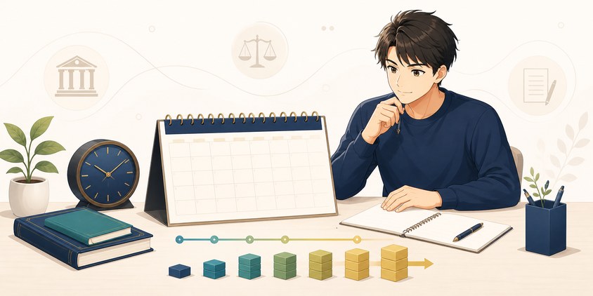 行政書士の独学に必要な勉強時間と学習計画のイラスト
