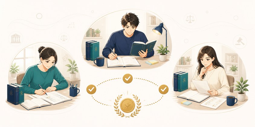 行政書士試験の独学合格者に共通する学習習慣のイラスト