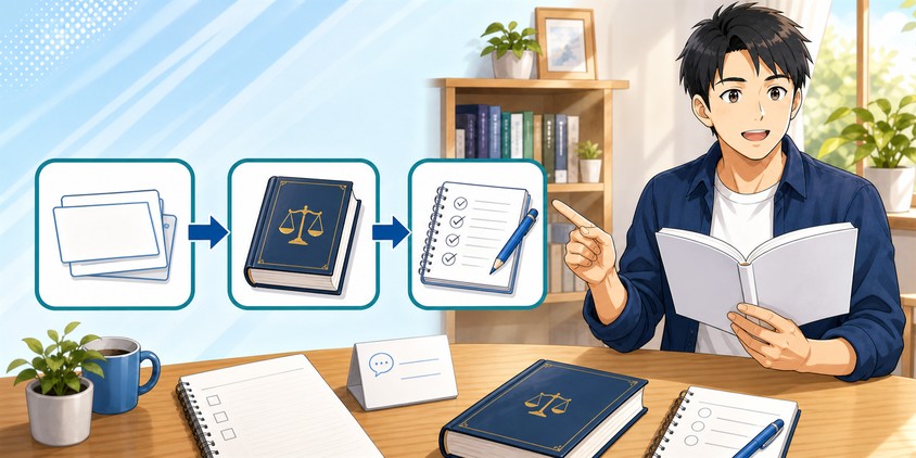 行政書士の法律初心者が最初の3ステップを確認する男性受験生