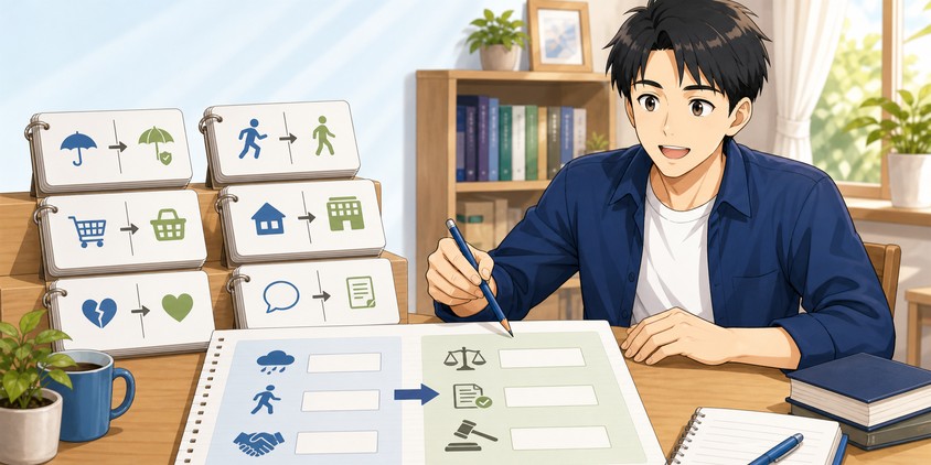法律用語の約束事を学ぶ男性受験生