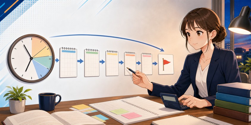 1日の学習時間から必要期間を逆算する女性受験生