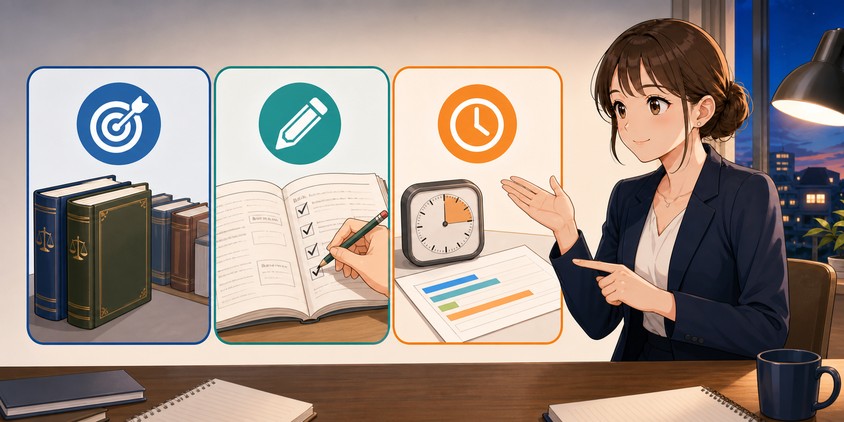 同じ勉強時間で差がつく3つのポイントを確認する女性受験生